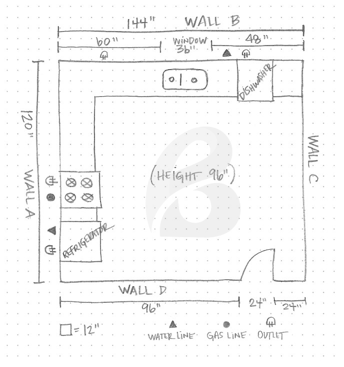 Example of a simple hand-drawn kitchen sketch